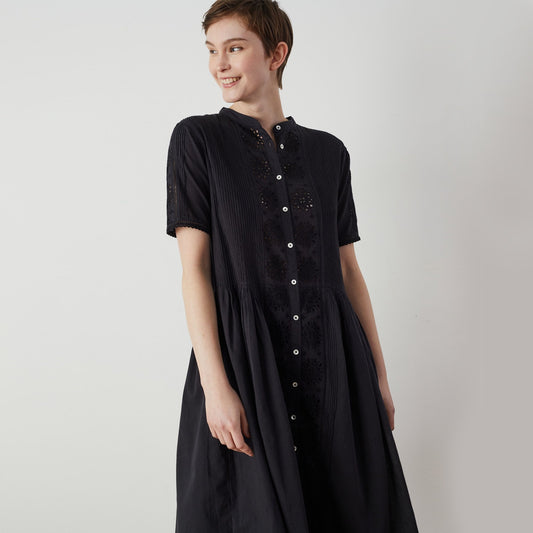 - Retour Broderie Cotton Lace Dress - Black