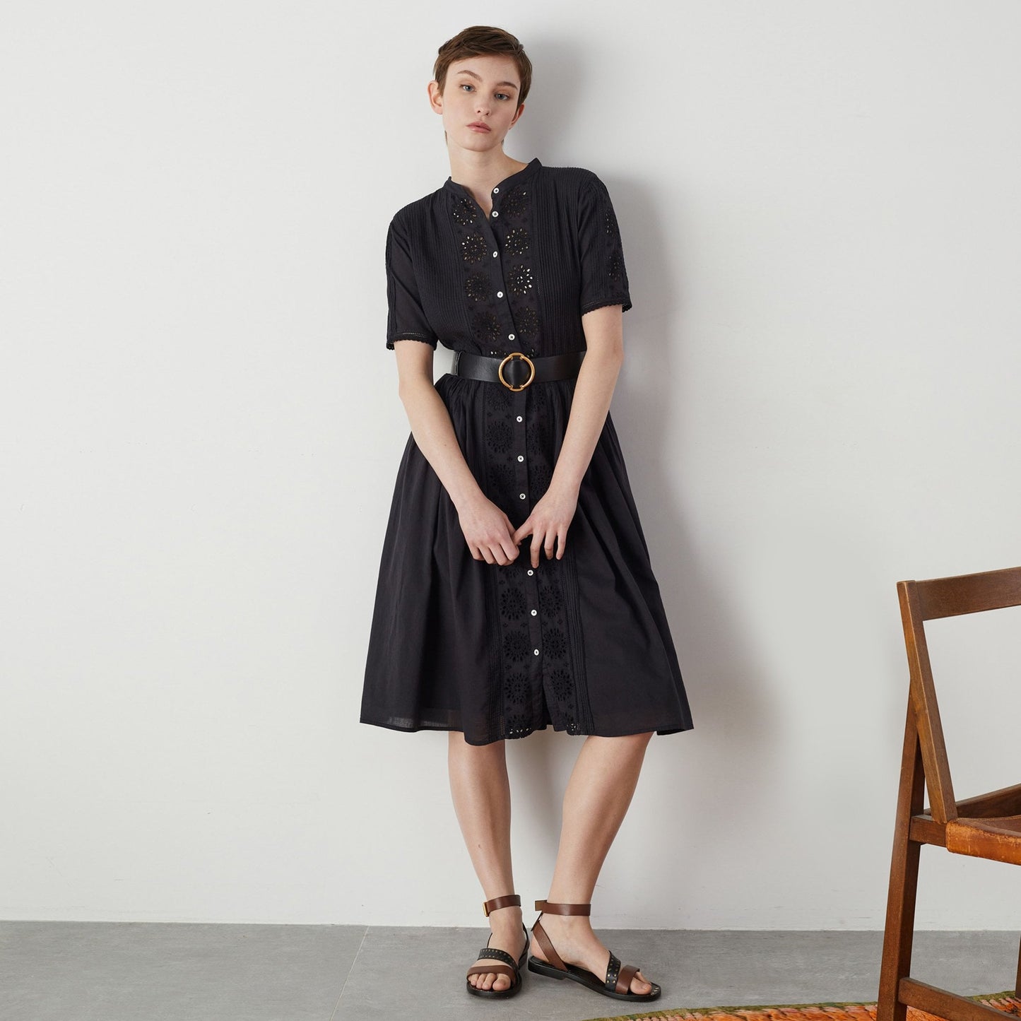 - Retour Broderie Cotton Lace Dress - Black