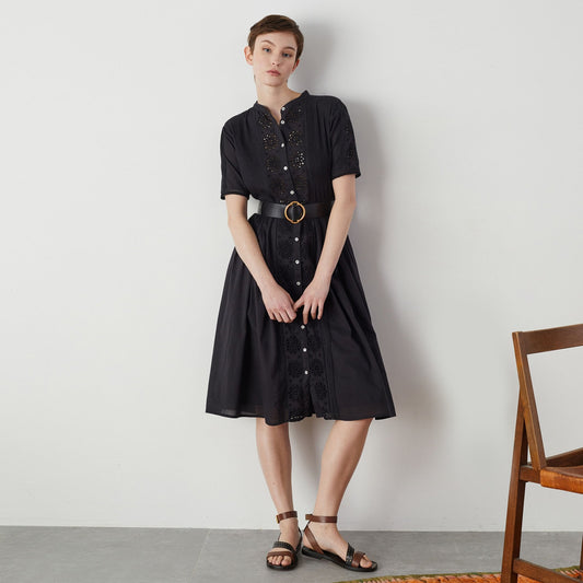 - Retour Broderie Cotton Lace Dress - Black
