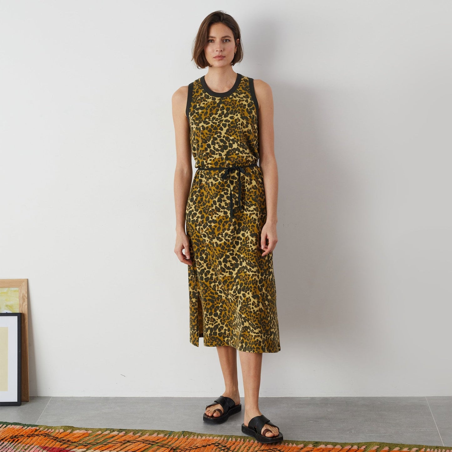 - Regissou Felin - Leopard Print Midi Dress - Yellow/Black