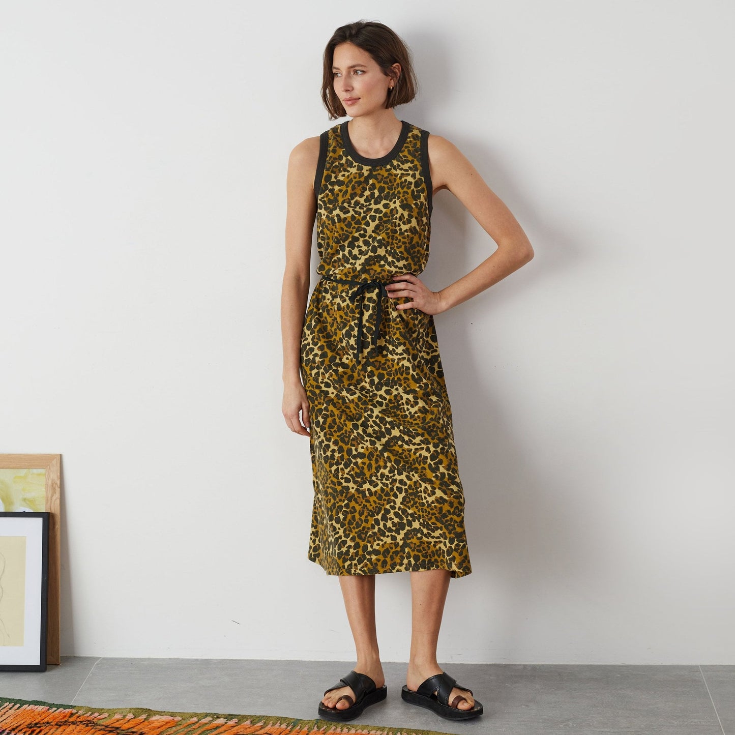 - Regissou Felin - Leopard Print Midi Dress - Yellow/Black