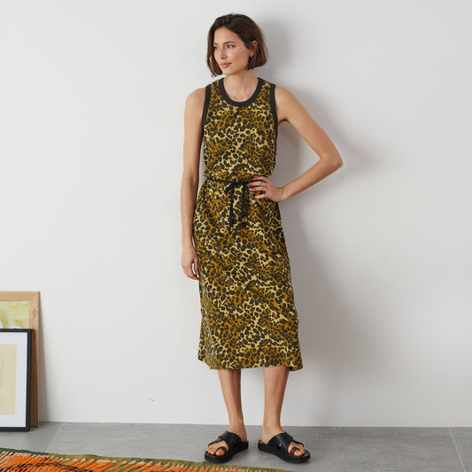 - Regissou Felin - Leopard Print Midi Dress - Yellow/Black