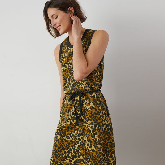 - Regissou Felin - Leopard Print Midi Dress - Yellow/Black