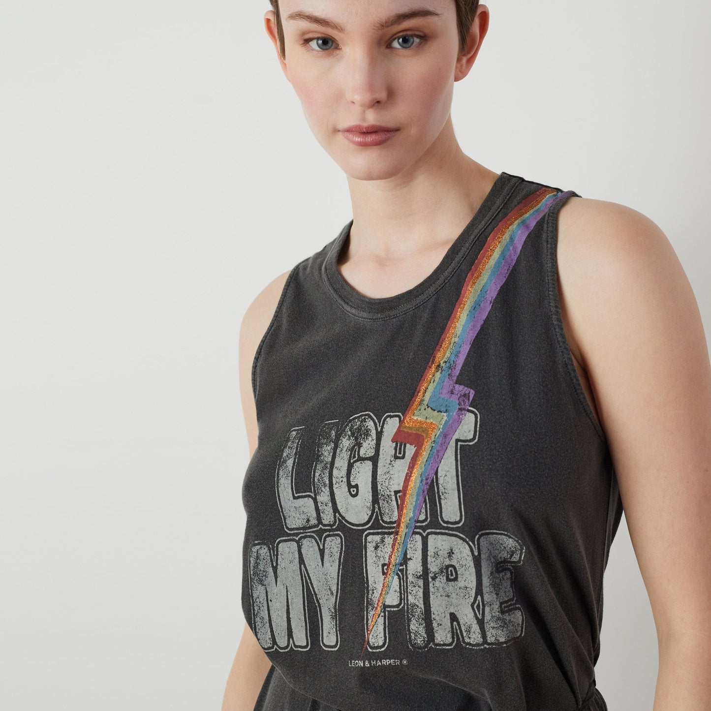 - Regisse Fire - Lightening Flash Print Dress - Charcoal