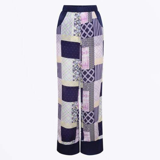 - Sammy Silk Cotton Trousers - Dark Patchwork