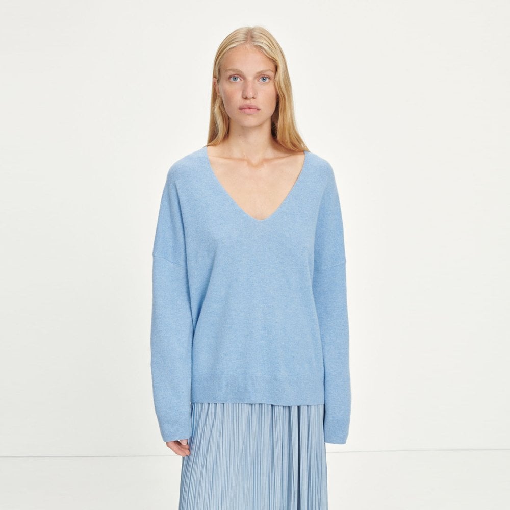 Samsoe Nola V Neck Cashmere Knit - Dusty Blue