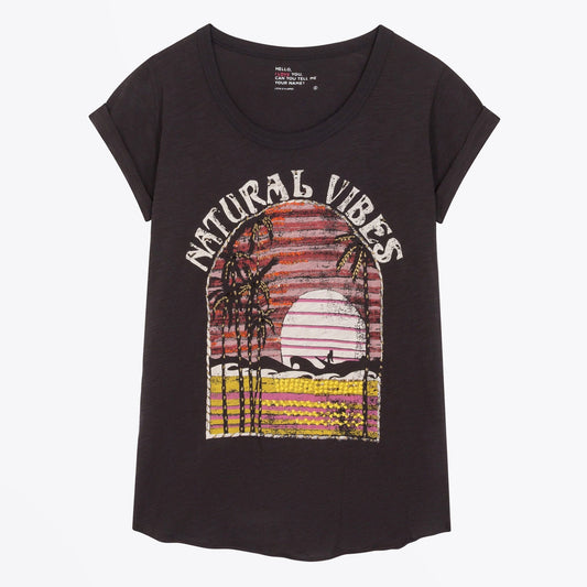 - Tova Vibes - Printed Motif T-Shirt - Black