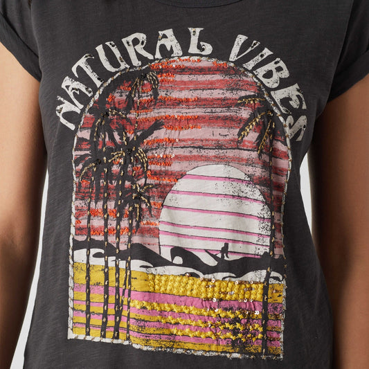 - Tova Vibes - Printed Motif T-Shirt - Black