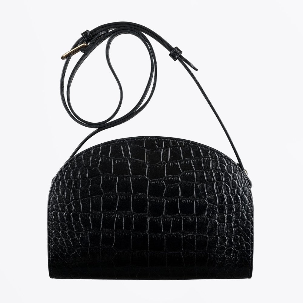 Half Moon Bag Crocodile Motif - Black