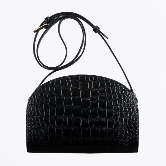 Half Moon Bag Crocodile Motif - Black