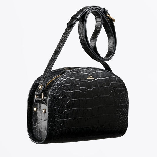 Half Moon Bag Crocodile Motif - Black
