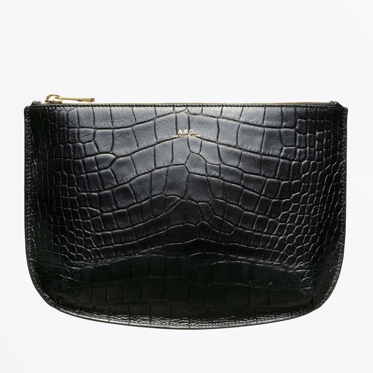 - Sarah Crocodile Embossed Motif Pouch - Black