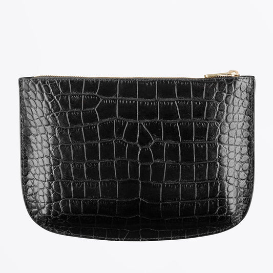 - Sarah Crocodile Embossed Motif Pouch - Black