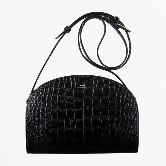 Half Moon Bag Crocodile Motif - Black