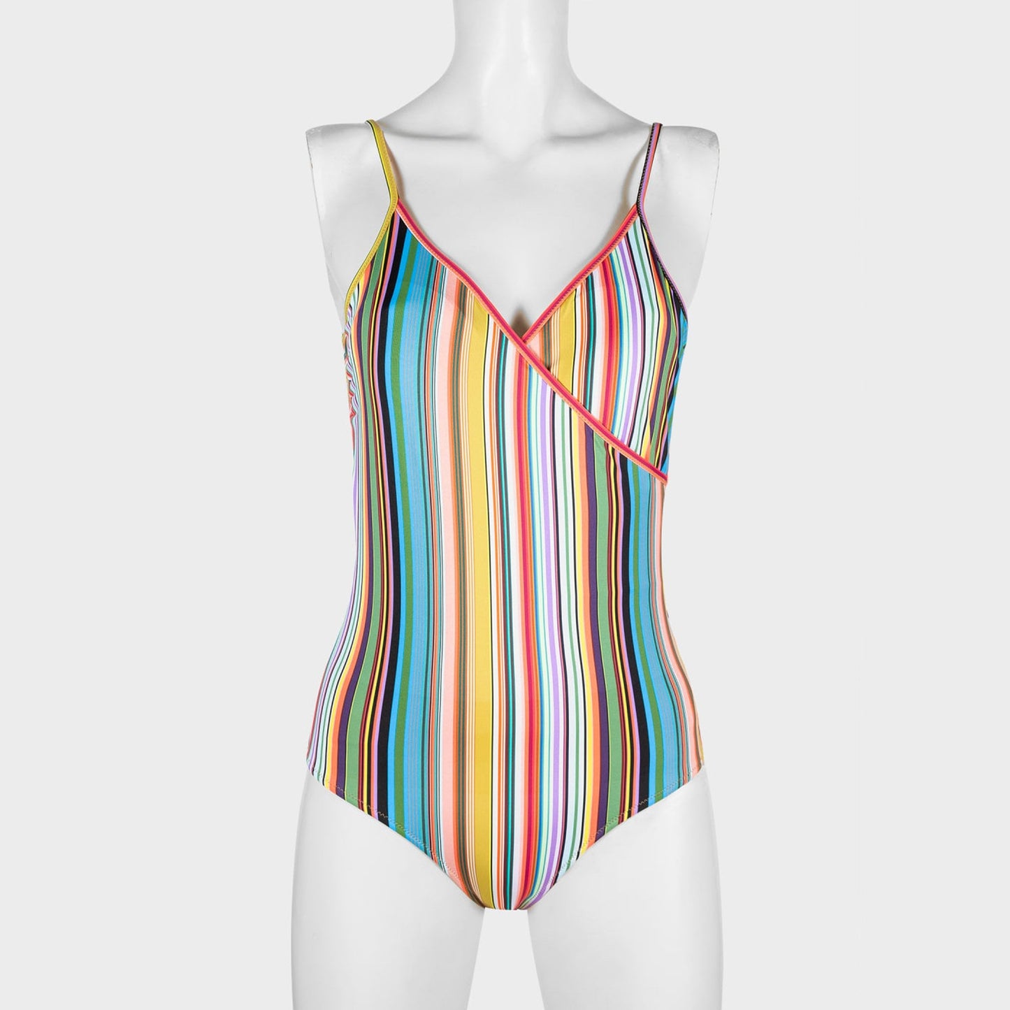 - Stripe Print Wrap Swimsuit - Multi