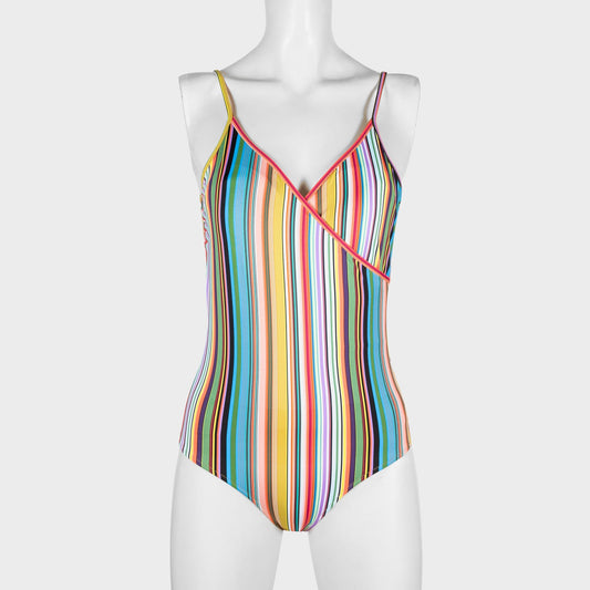 - Stripe Print Wrap Swimsuit - Multi