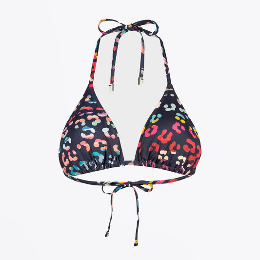 - Triangle Bikini Top with 'Swirl Leopard' Print - Navy