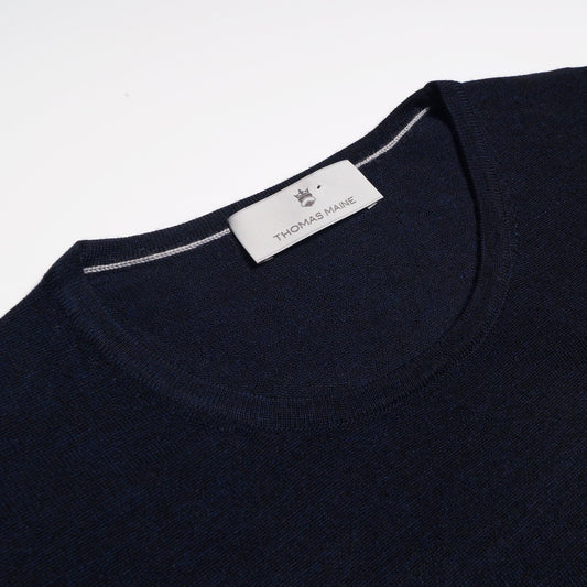 Merino Crew Neck Knit Sweater - Navy
