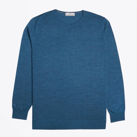 Merino Crew Neck Knit Sweater - Petrol Blue