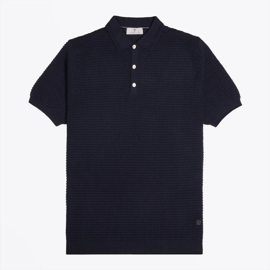 - Cashmere Blend Textured Knit Polo - Navy
