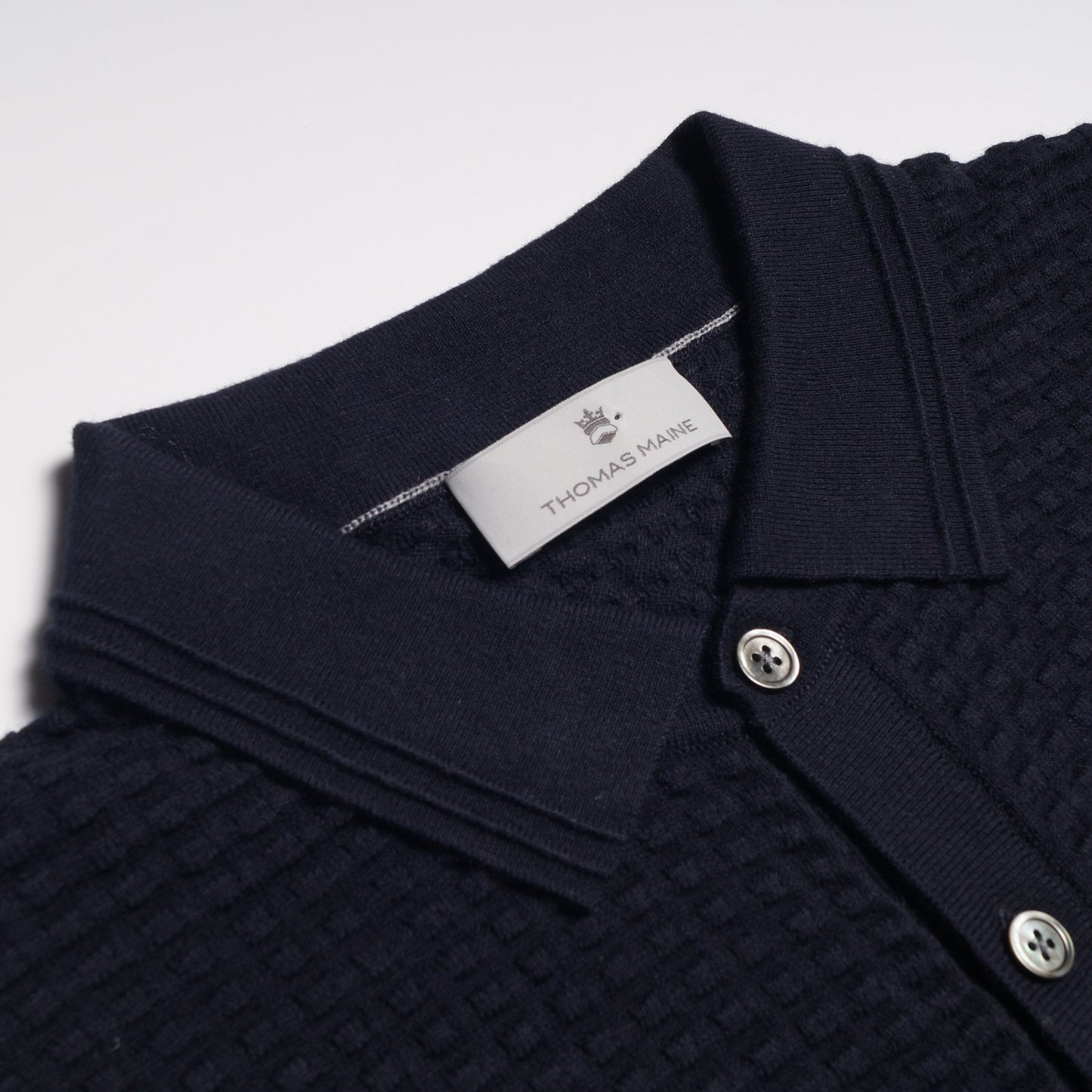 - Cashmere Blend Textured Knit Polo - Navy