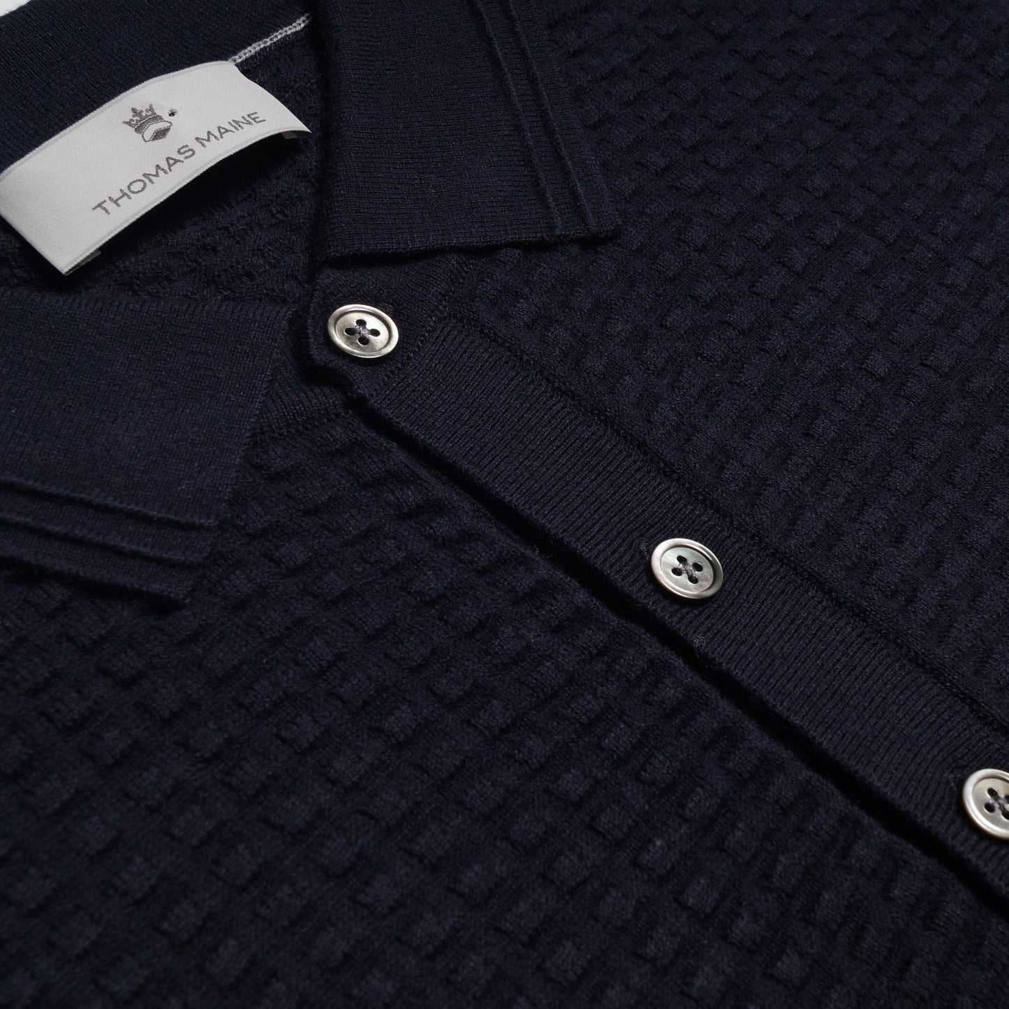 - Cashmere Blend Textured Knit Polo - Navy