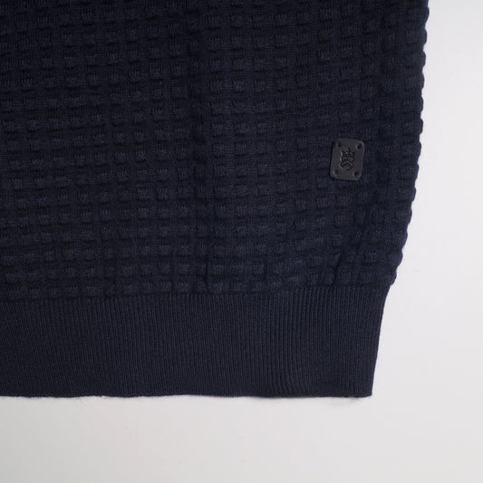 - Cashmere Blend Textured Knit Polo - Navy