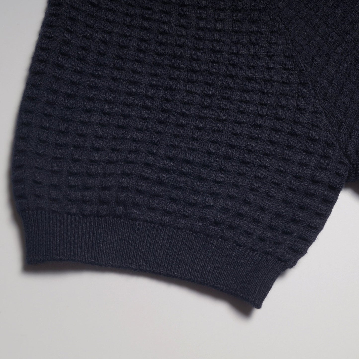 - Cashmere Blend Textured Knit Polo - Navy