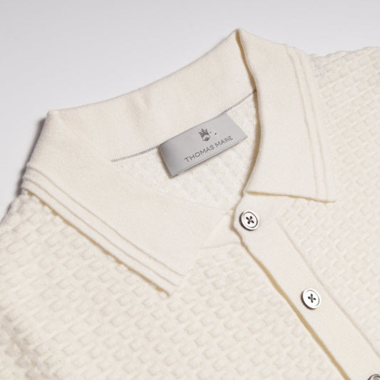 - Cashmere Blend Textured Knit Polo - Cream