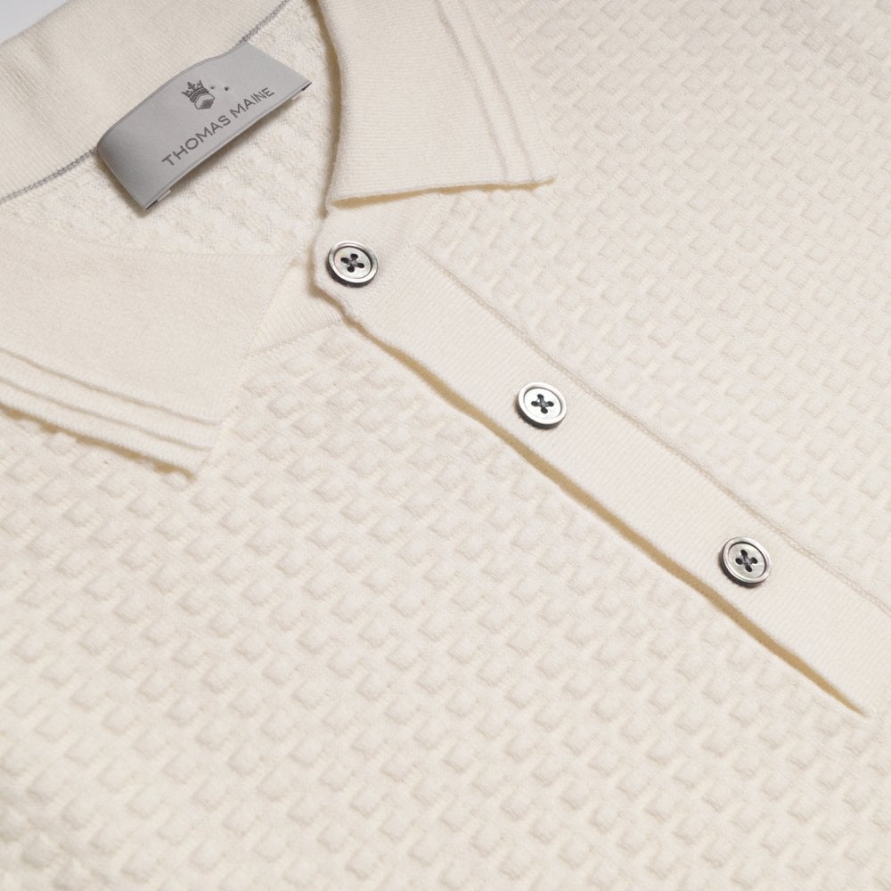 - Cashmere Blend Textured Knit Polo - Cream