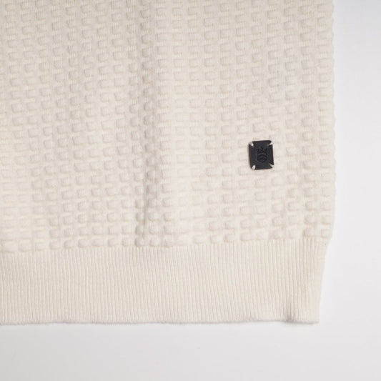 - Cashmere Blend Textured Knit Polo - Cream
