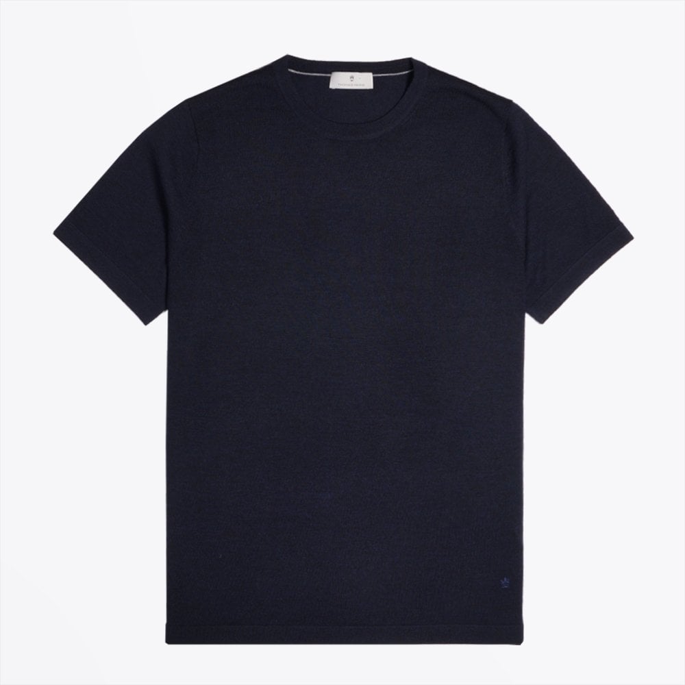 Thomas Merino Crew Neck T-Shirt - Navy