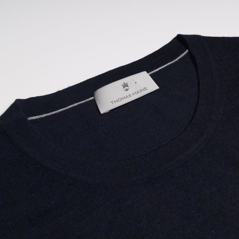 Thomas Merino Crew Neck T-Shirt - Navy
