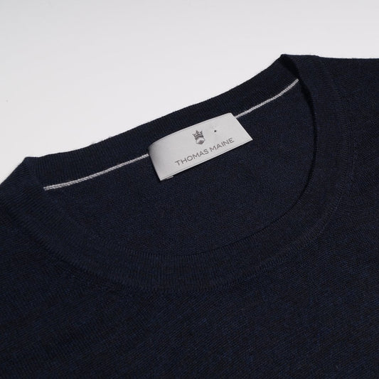 Merino Crew Neck T-Shirt - Navy