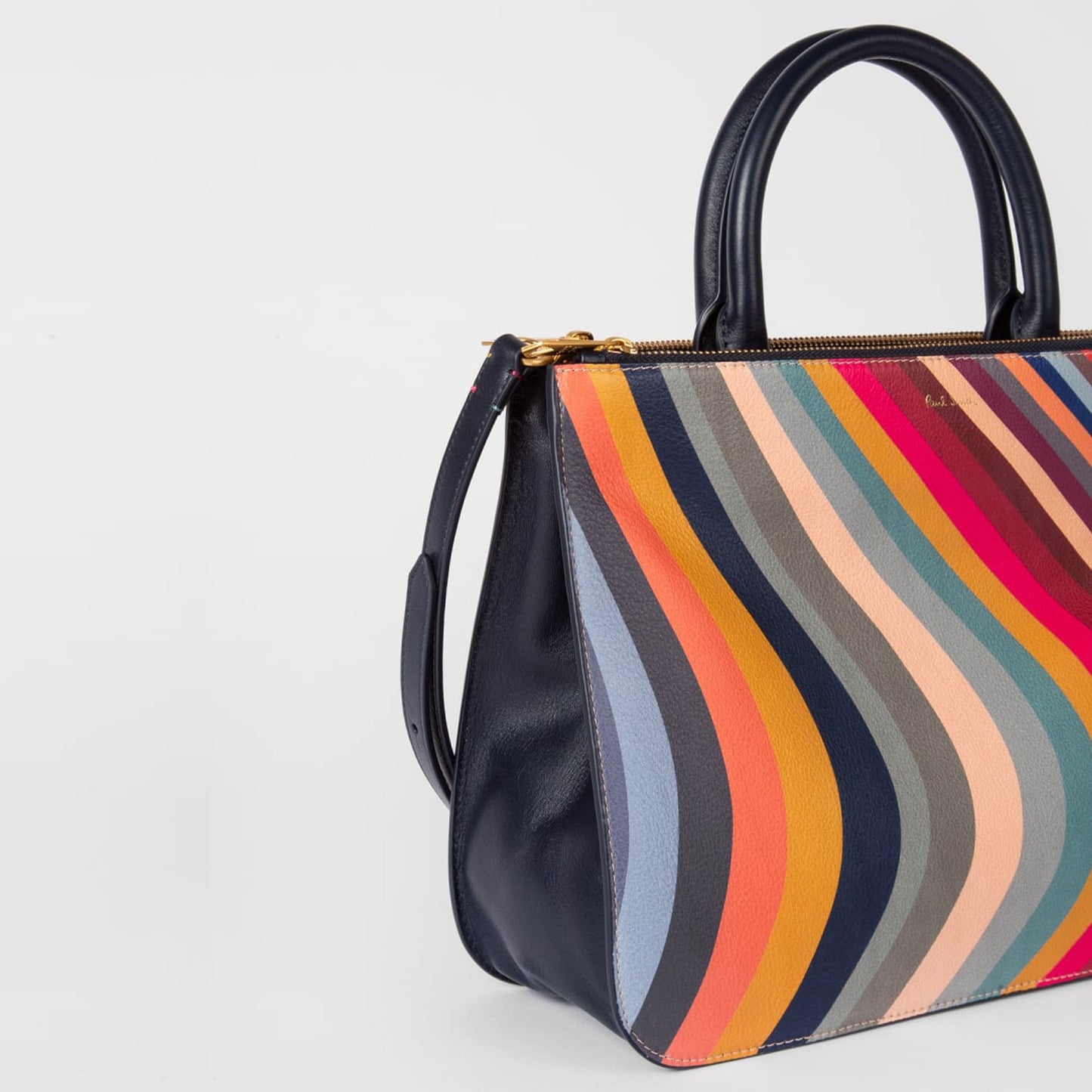 - Leather Swirl Double Zip Tote Bag - Multi