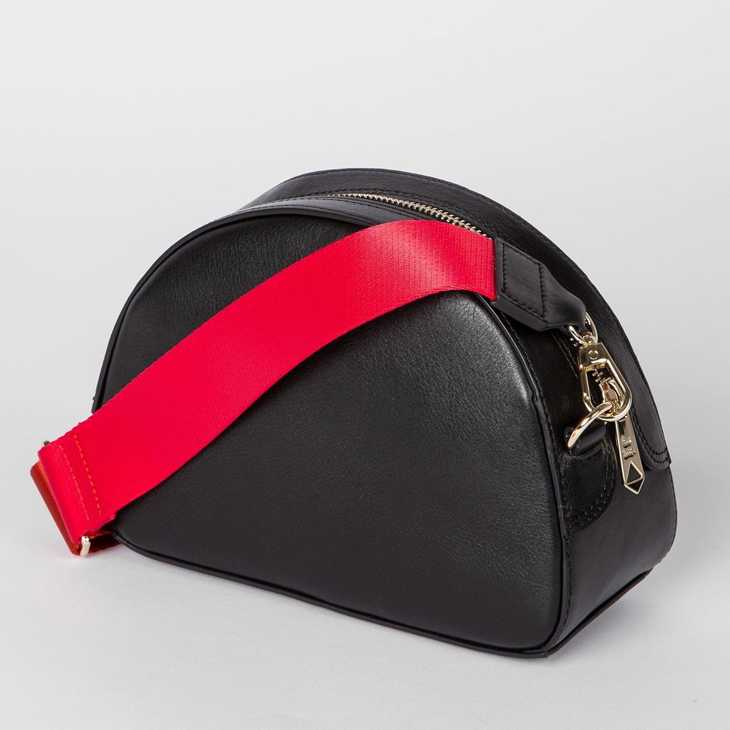 Leather Cross-Body Bowling Bag - Black
