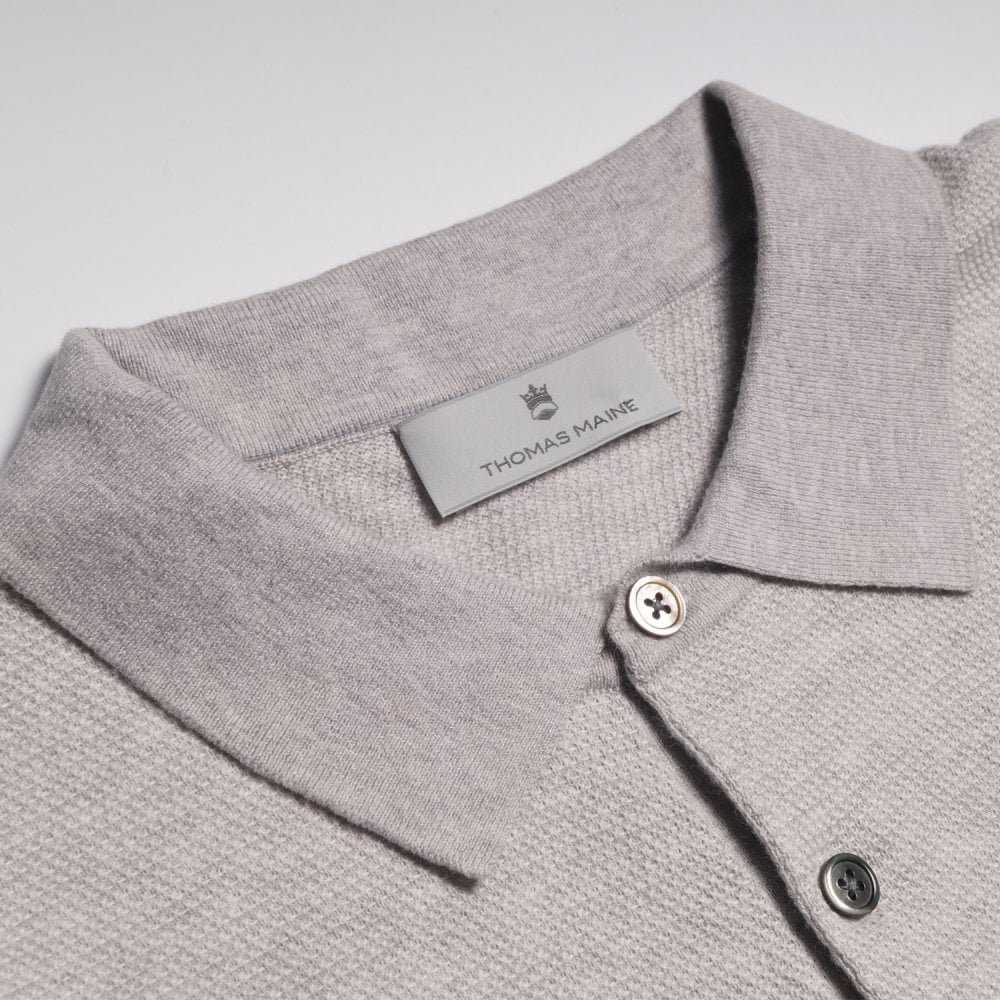 - Cashmere Blend Knitted Polo - Grey