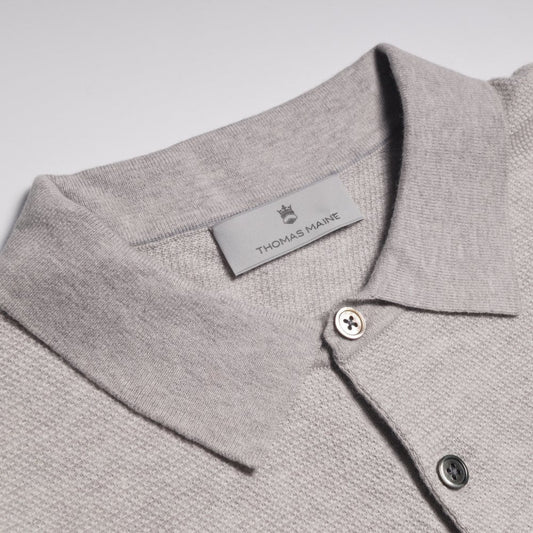 - Cashmere Blend Knitted Polo - Grey
