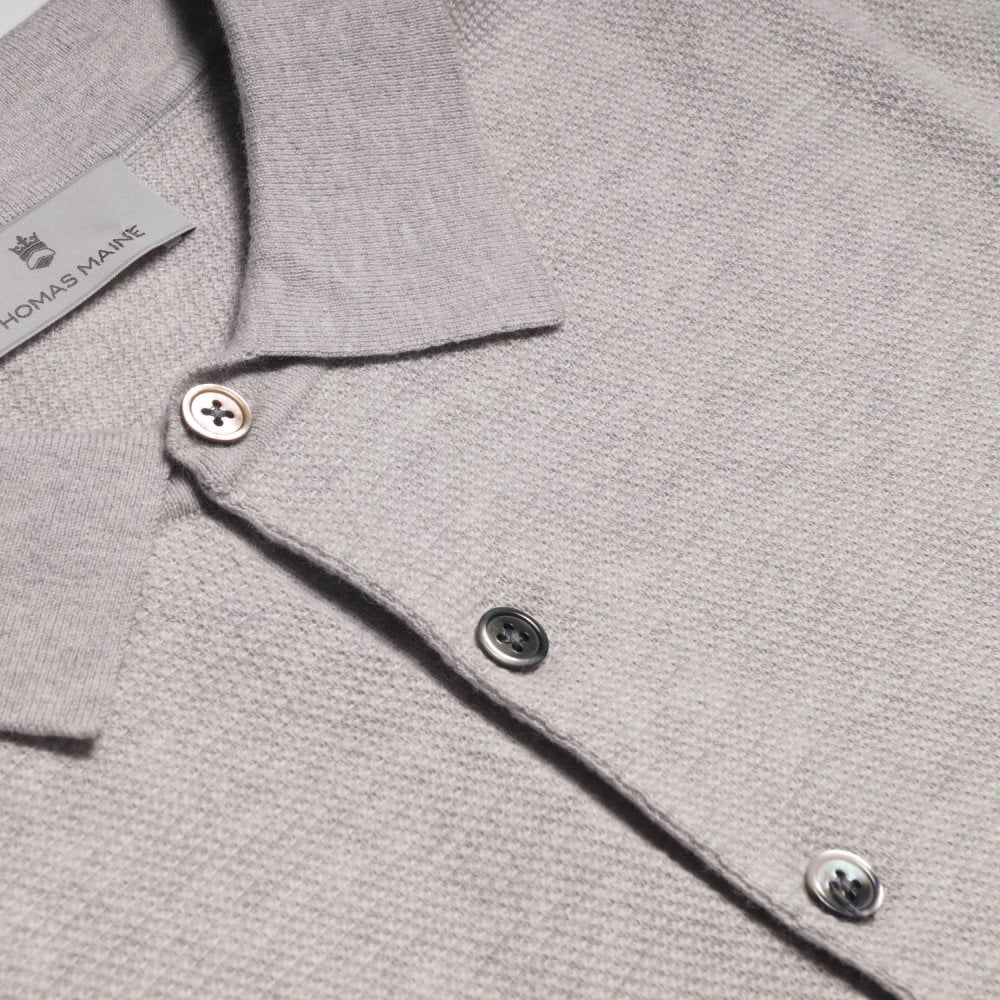 - Cashmere Blend Knitted Polo - Grey