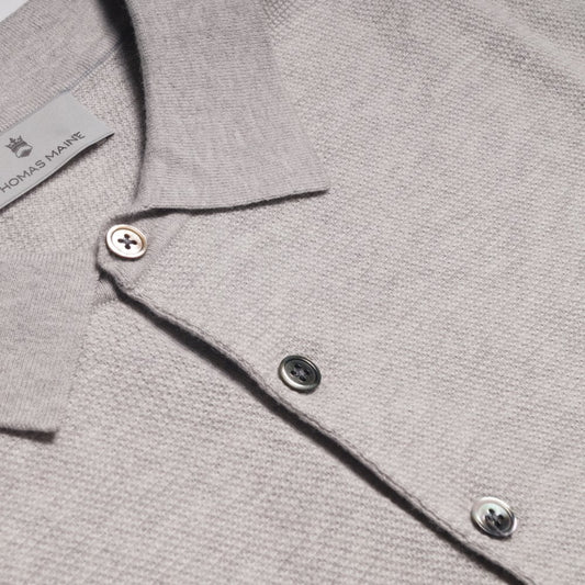 - Cashmere Blend Knitted Polo - Grey