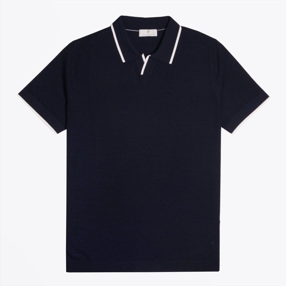 Thomas Merino Knit Tipped Polo - Navy