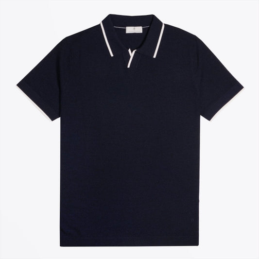 Merino Knit Tipped Polo - Navy