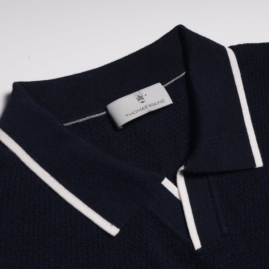 Merino Knit Tipped Polo - Navy