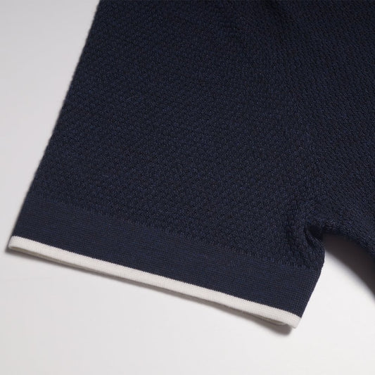 Merino Knit Tipped Polo - Navy