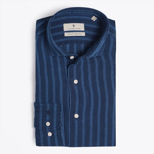 Linen Stripe Shirt - Navy