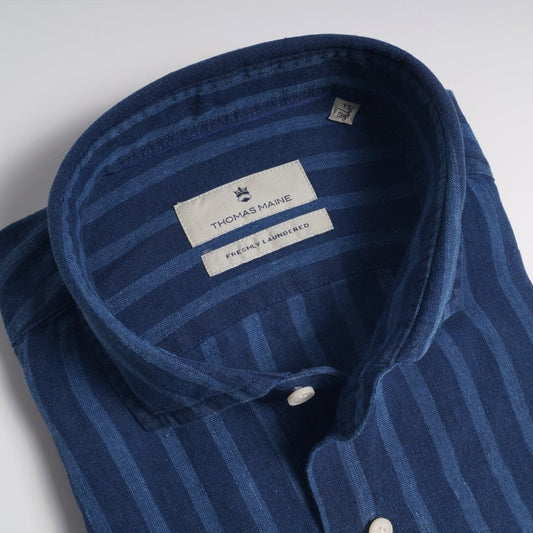 Linen Stripe Shirt - Navy