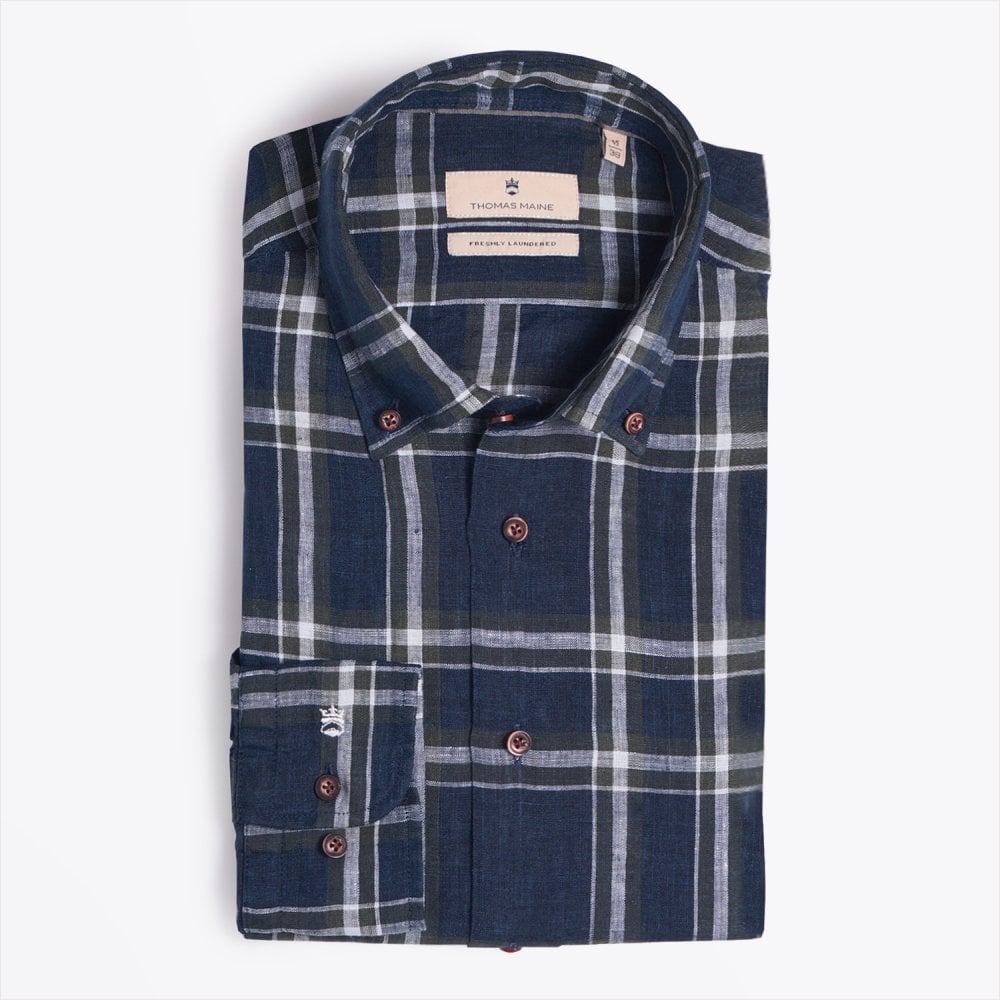 Thomas Linen Check Shirt - Navy