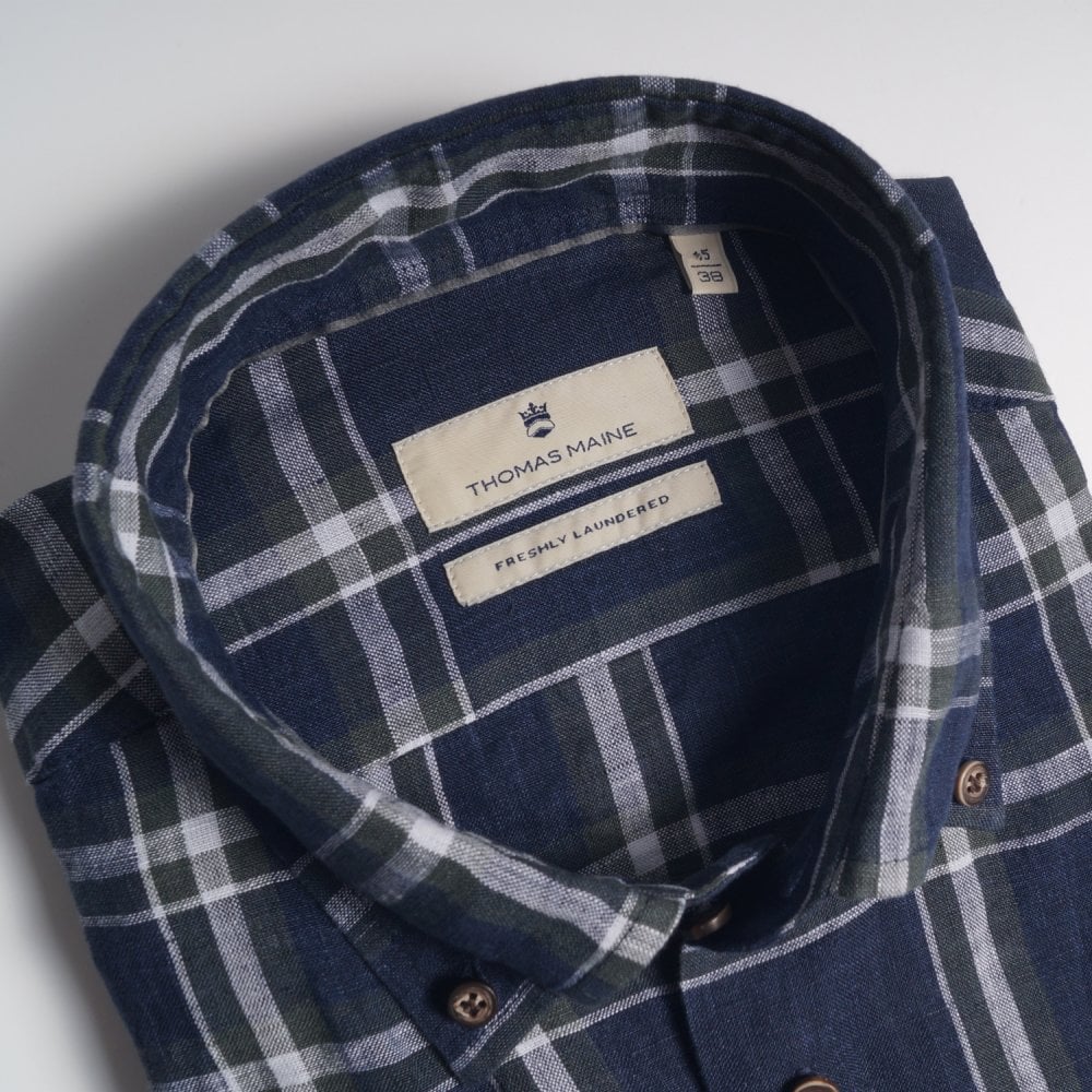 Thomas Linen Check Shirt - Navy