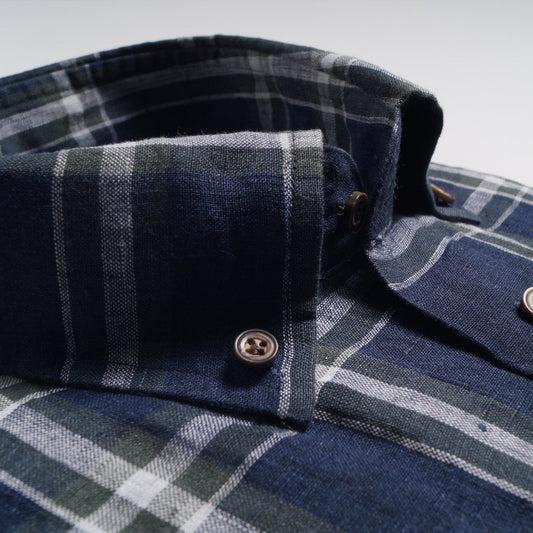 Linen Check Shirt - Navy