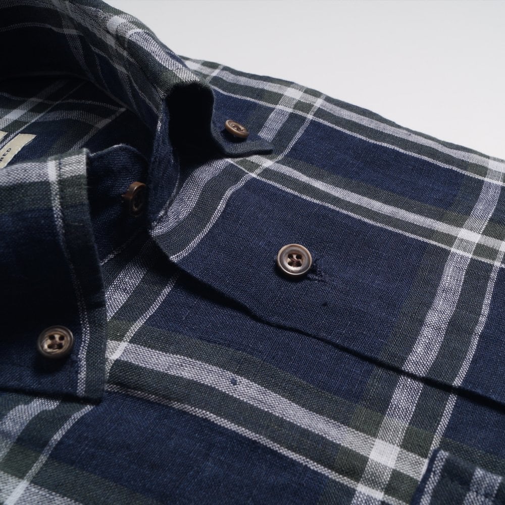 Thomas Linen Check Shirt - Navy
